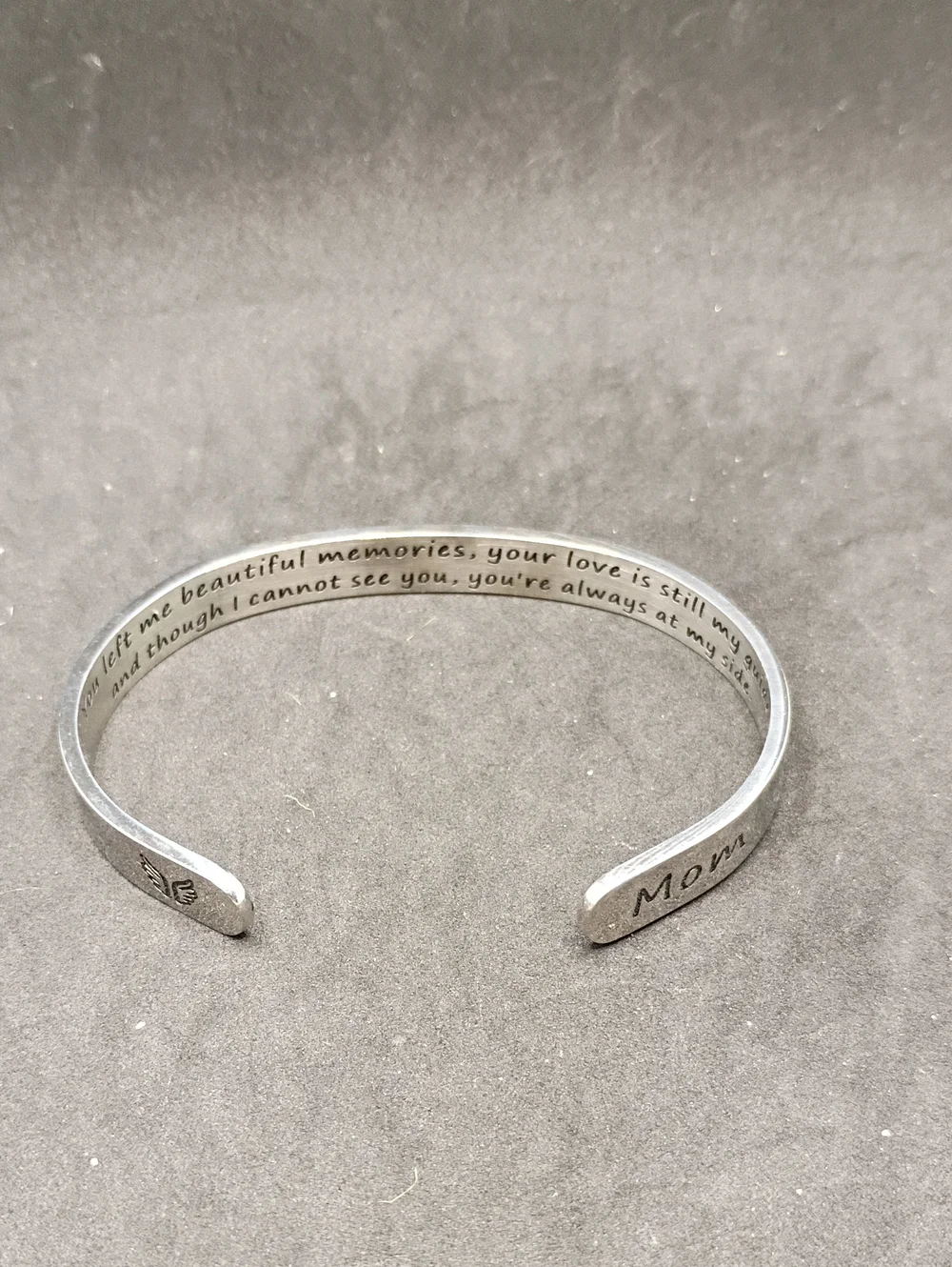 Engraved 'Mom' Memorial Silver Cuff Bracelet with Sentimental Message